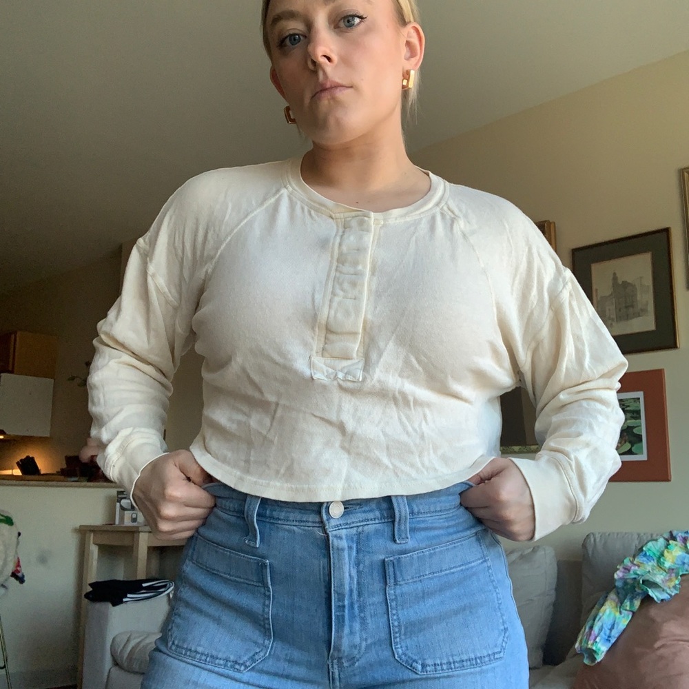 Free People BDG Flowy Cream Long Sleeve